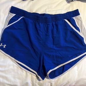Royal blue and white workout shorts